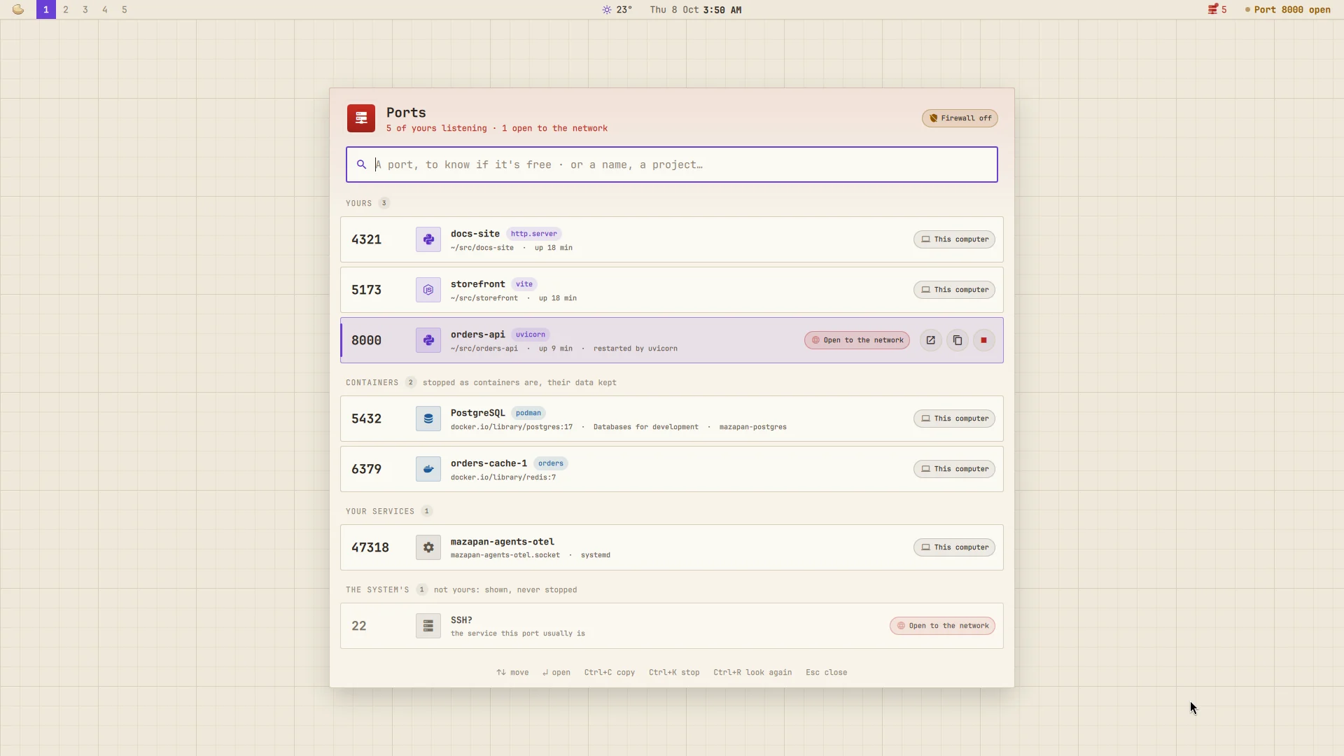 Ports: a screenshot